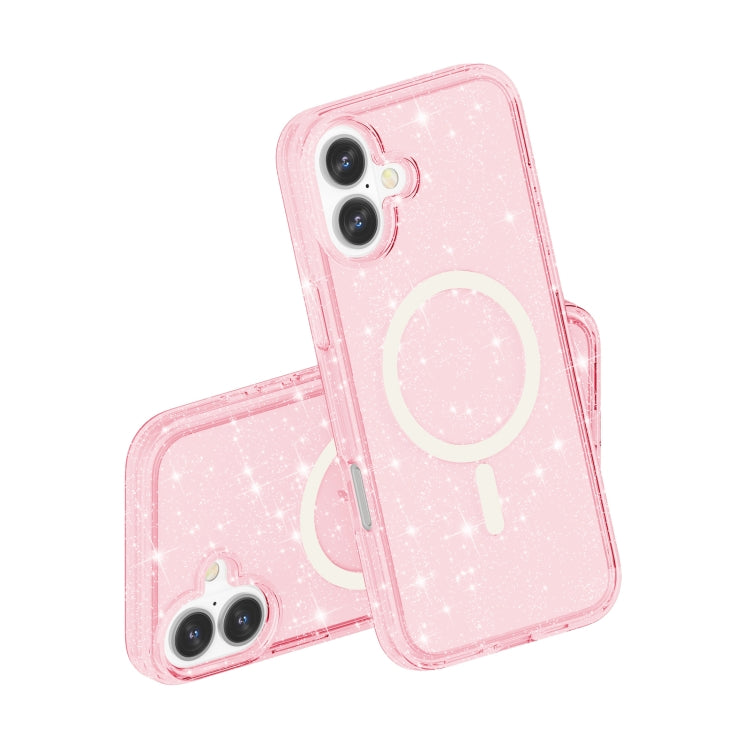 For iPhone 16 Plus Terminator Style Glitter Powder MagSafe Magnetic Phone Case(Pink) - iPhone 16 Plus Cases by buy2fix | Online Shopping UK | buy2fix