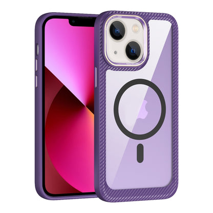 For iPhone 13 MagSafe Carbon Fiber Transparent Back Panel Phone Case(Purple) - iPhone 13 Cases by buy2fix | Online Shopping UK | buy2fix