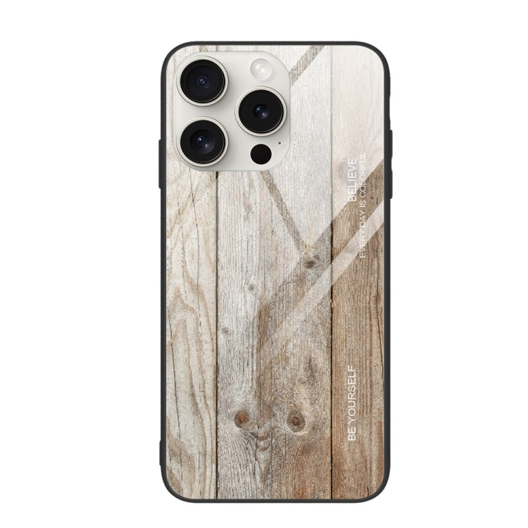 For iPhone 16 Pro Wood Grain Glass Phone Case(Grey) - iPhone 16 Pro Cases by buy2fix | Online Shopping UK | buy2fix