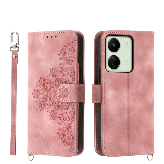 For Xiaomi Redmi 13C Skin-feel Flowers Embossed Wallet Leather Phone Case(Pink) - 13C Cases by buy2fix | Online Shopping UK | buy2fix