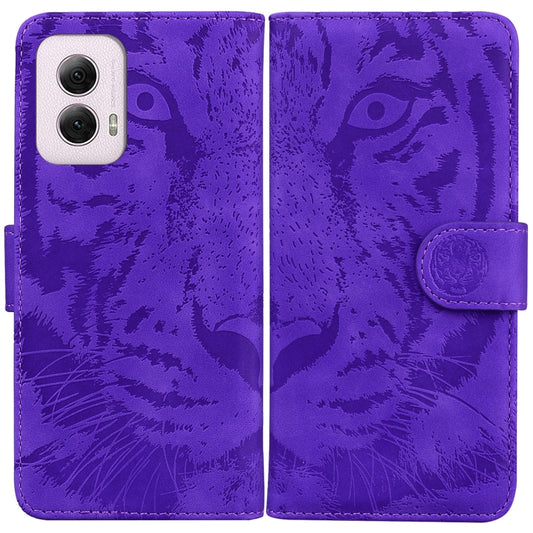 For Motorola Moto G Power 5G 2024 Tiger Embossing Pattern Leather Phone Case(Purple) - Motorola Cases by buy2fix | Online Shopping UK | buy2fix