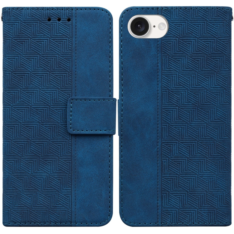 For iPhone 16e Geometric Embossed Leather Phone Case(Blue) - iPhone 16e Cases by buy2fix | Online Shopping UK | buy2fix