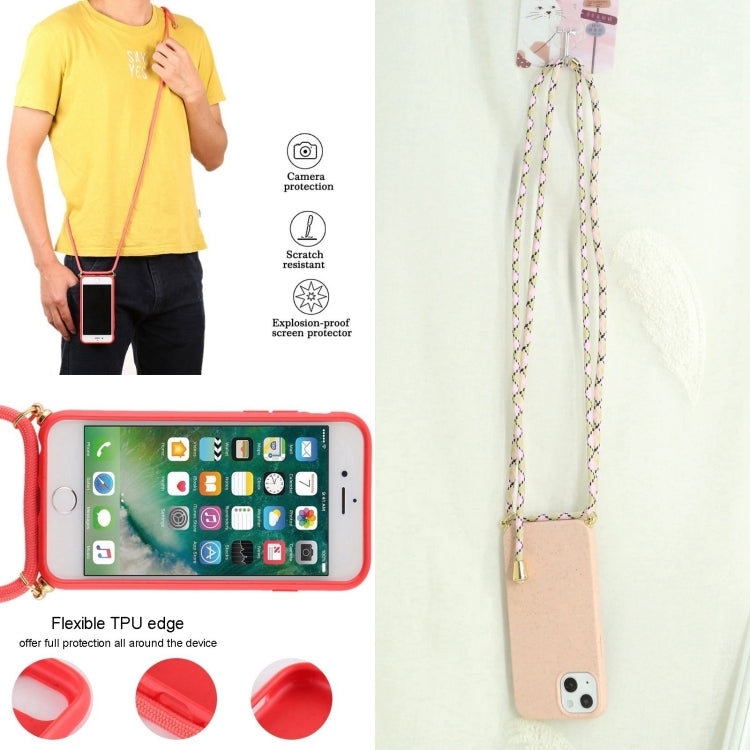 For iPhone 16 Pro Max Wheat Straw TPU Shockproof Phone Case with Neck Lanyard(Pink) - iPhone 16 Pro Max Cases by buy2fix | Online Shopping UK | buy2fix