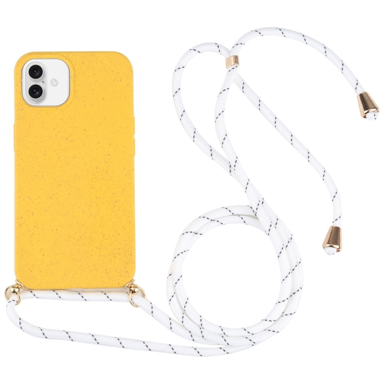 For iPhone 16 Wheat Straw TPU Shockproof Phone Case with Neck Lanyard(Yellow) - iPhone 16 Cases by buy2fix | Online Shopping UK | buy2fix