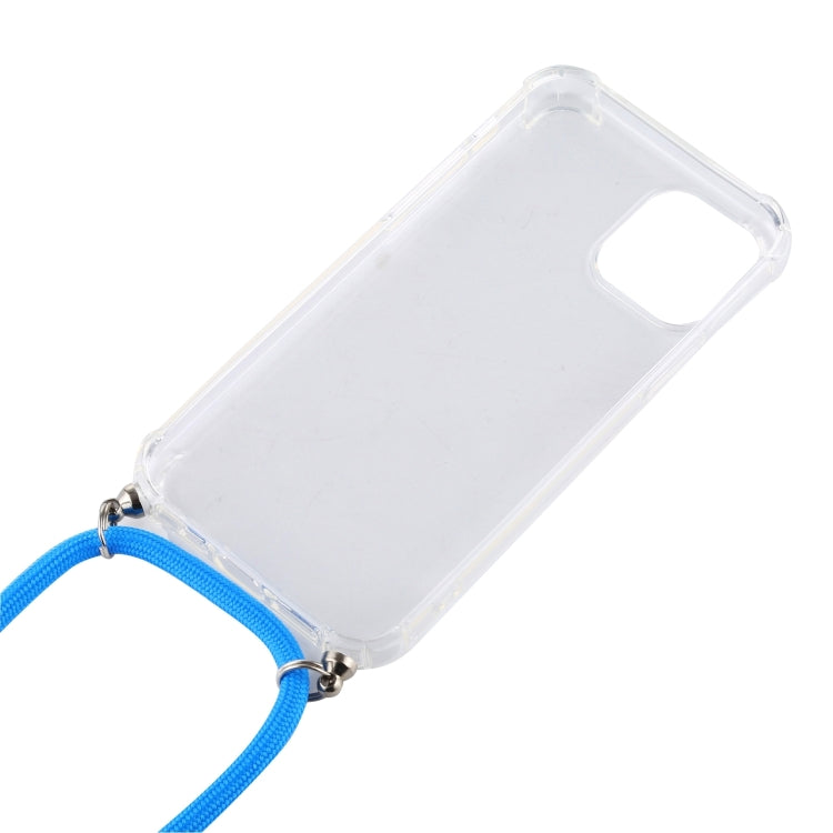 For iPhone 16 Four-Corner Shockproof Transparent TPU Case with Lanyard(Blue White) - iPhone 16 Cases by buy2fix | Online Shopping UK | buy2fix