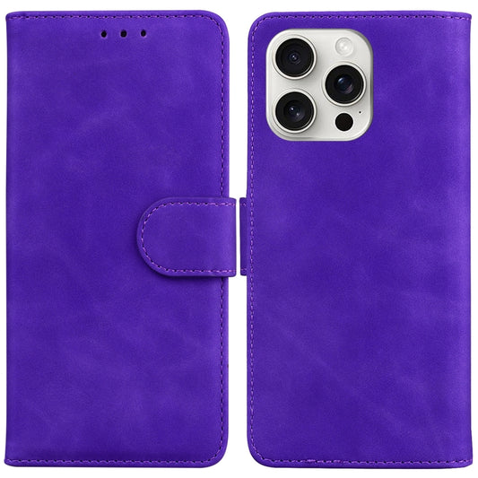 For iPhone 16 Pro Skin Feel Pure Color Flip Leather Phone Case(Purple) - iPhone 16 Pro Cases by buy2fix | Online Shopping UK | buy2fix