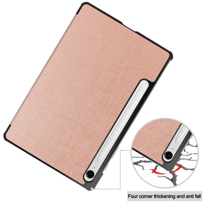 For Samsung Galaxy Tab S9 FE Custer Pure Color 3-Fold Holder Smart Leather Tablet Case(Rose Gold) - Galaxy Tab S9 FE by buy2fix | Online Shopping UK | buy2fix