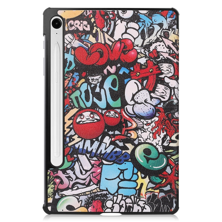 For Samsung Galaxy Tab S9 FE Custer Painted 3-Fold Holder Smart Leather Tablet Case(Graffiti) - Galaxy Tab S9 FE by buy2fix | Online Shopping UK | buy2fix