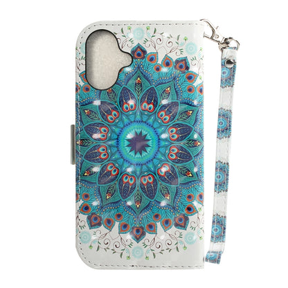 For iPhone 16 Plus 3D Colored Horizontal Flip Leather Phone Case(Peacock Wreath) - iPhone 16 Plus Cases by buy2fix | Online Shopping UK | buy2fix