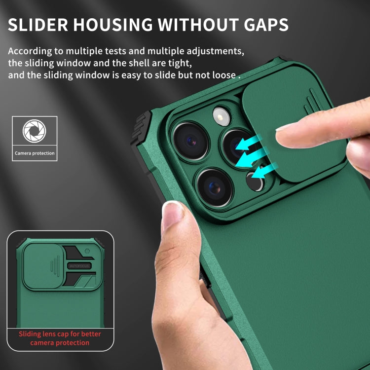 For iPhone 16 Pro Max Stereoscopic Holder Sliding Camshield Phone Case(Green) - iPhone 16 Pro Max Cases by buy2fix | Online Shopping UK | buy2fix