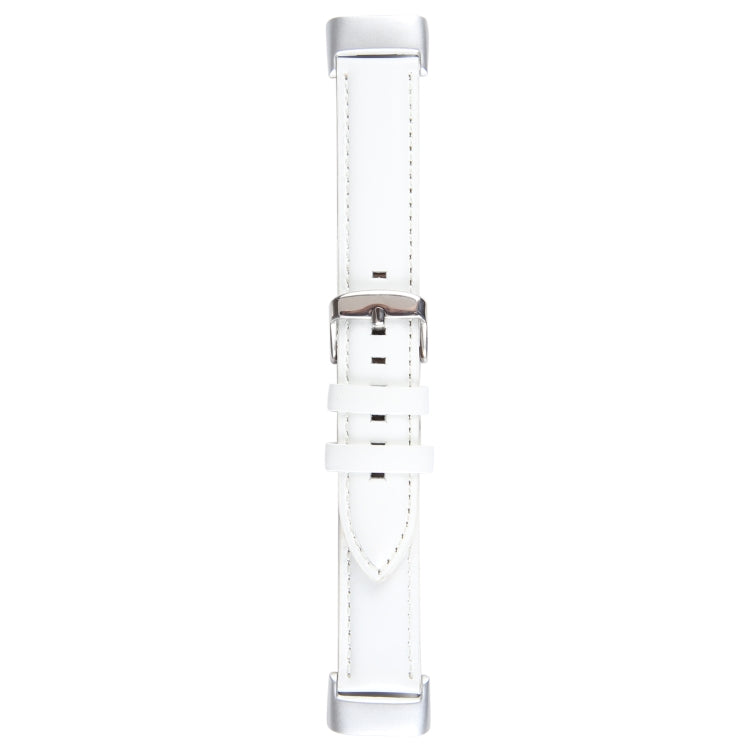 For Fitbit Charge 5 18mm Bamboo Joint Texture Genuine Leather Watch Band(White) - Watch Bands by buy2fix | Online Shopping UK | buy2fix