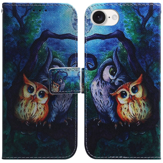 For iPhone SE 2024 Coloured Drawing Flip Leather Phone Case(Oil Painting Owl) - More iPhone Cases by buy2fix | Online Shopping UK | buy2fix