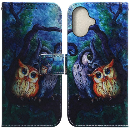 For iPhone 16 Coloured Drawing Flip Leather Phone Case(Oil Painting Owl) - iPhone 16 Cases by buy2fix | Online Shopping UK | buy2fix