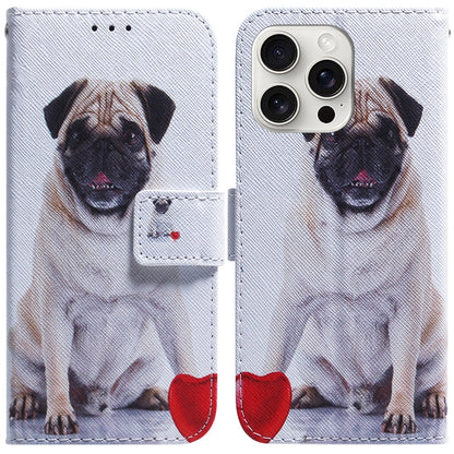 For iPhone 16 Pro Max Coloured Drawing Flip Leather Phone Case(Pug) - iPhone 16 Pro Max Cases by buy2fix | Online Shopping UK | buy2fix