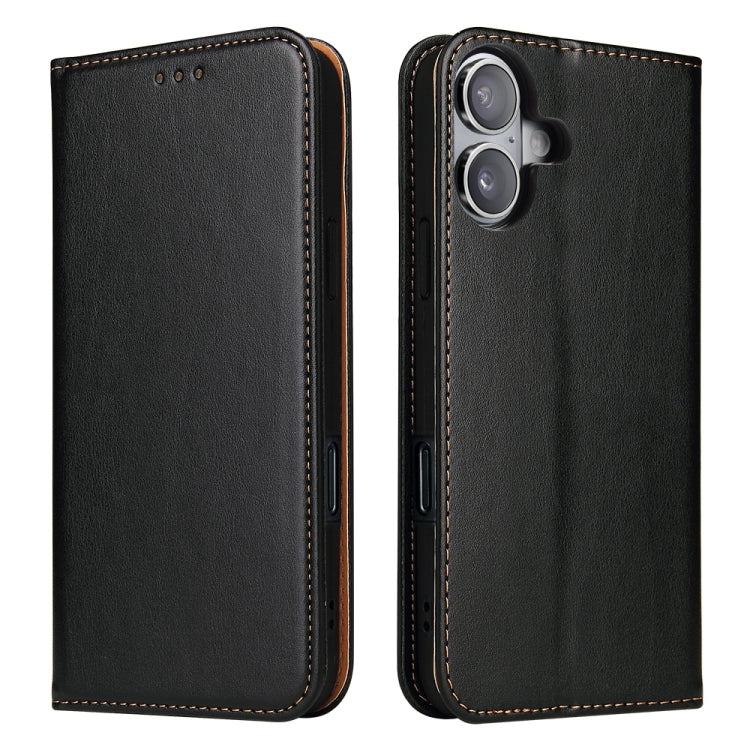 For iPhone 16 Fierre Shann PU Genuine Leather Texture Phone Case(Black) - iPhone 16 Cases by FIERRE SHANN | Online Shopping UK | buy2fix