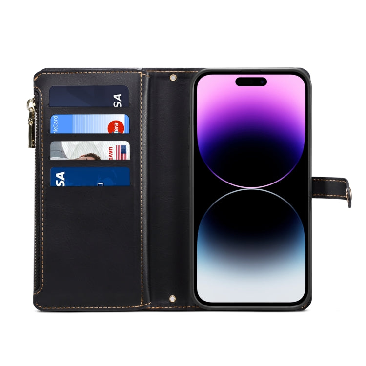 For iPhone 15 Pro Max ESEBLE Star Series Lanyard Zipper Wallet RFID Leather Case(Black) - iPhone 15 Pro Max Cases by ESEBLE | Online Shopping UK | buy2fix