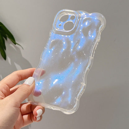 For iPhone 16 Wave Bubbles TPU Phone Case(Clear Glitter Blue) - iPhone 16 Cases by buy2fix | Online Shopping UK | buy2fix