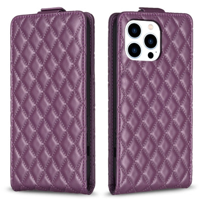 For iPhone 16 Pro Max Diamond Lattice Vertical Flip Leather Phone Case(Dark Purple) - iPhone 16 Pro Max Cases by buy2fix | Online Shopping UK | buy2fix