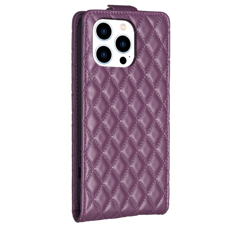 For iPhone 16 Pro Max Diamond Lattice Vertical Flip Leather Phone Case(Dark Purple) - iPhone 16 Pro Max Cases by buy2fix | Online Shopping UK | buy2fix