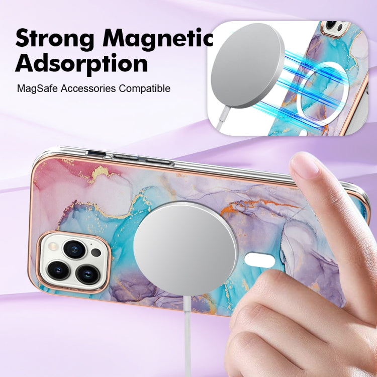 For iPhone 15 Pro Marble Pattern Dual-side IMD Magsafe TPU Phone Case(Blue Marble) - iPhone 15 Pro Cases by buy2fix | Online Shopping UK | buy2fix