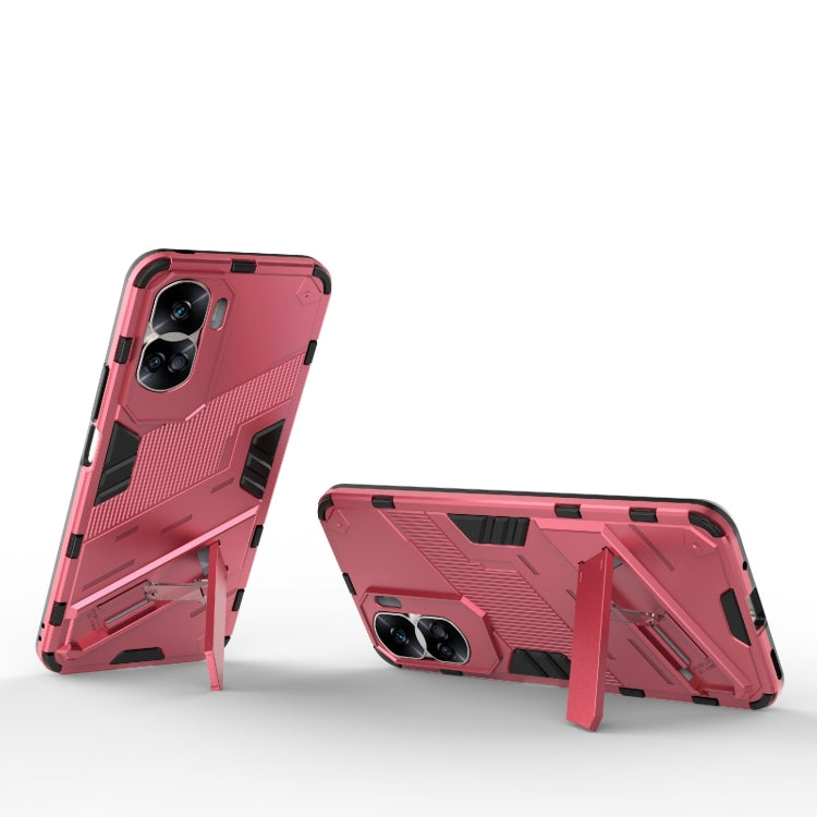 For Honor 90 Lite 5G Global Punk Armor 2 in 1 PC + TPU Phone Case with Holder(Light Red) - Honor Cases by buy2fix | Online Shopping UK | buy2fix