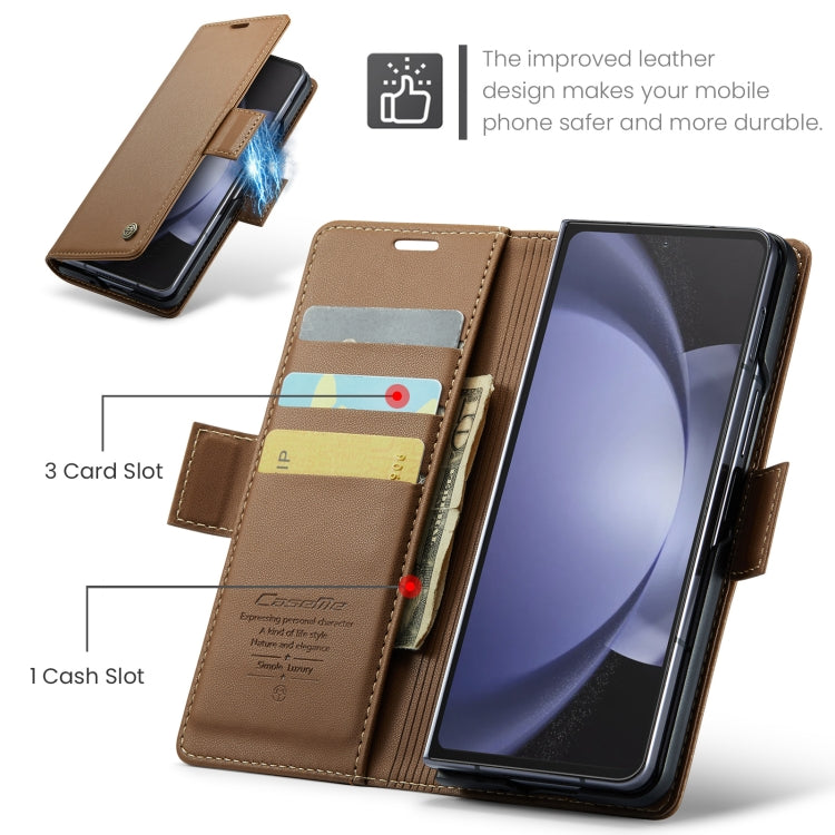 For Samsung Galaxy Z Fold5 CaseMe 023 Butterfly Buckle Litchi Texture RFID Anti-theft Leather Phone Case(Brown) - Galaxy Z Fold5 Cases by CaseMe | Online Shopping UK | buy2fix