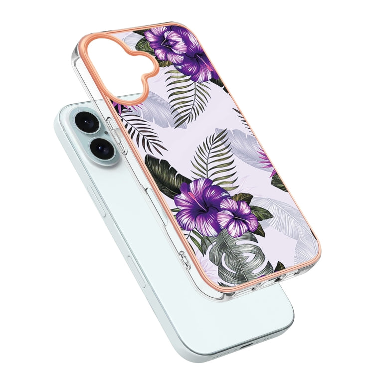 For iPhone 16 Plus Electroplating Pattern IMD TPU Shockproof Case(Purple Flower) - iPhone 16 Plus Cases by buy2fix | Online Shopping UK | buy2fix