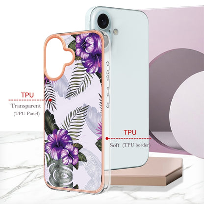 For iPhone 16 Electroplating Pattern IMD TPU Shockproof Case(Purple Flower) - iPhone 16 Cases by buy2fix | Online Shopping UK | buy2fix