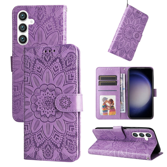 For Samsung Galaxy S23 FE 5G Embossed Sunflower Leather Phone Case(Purple) - Galaxy S23 FE 5G Cases by buy2fix | Online Shopping UK | buy2fix