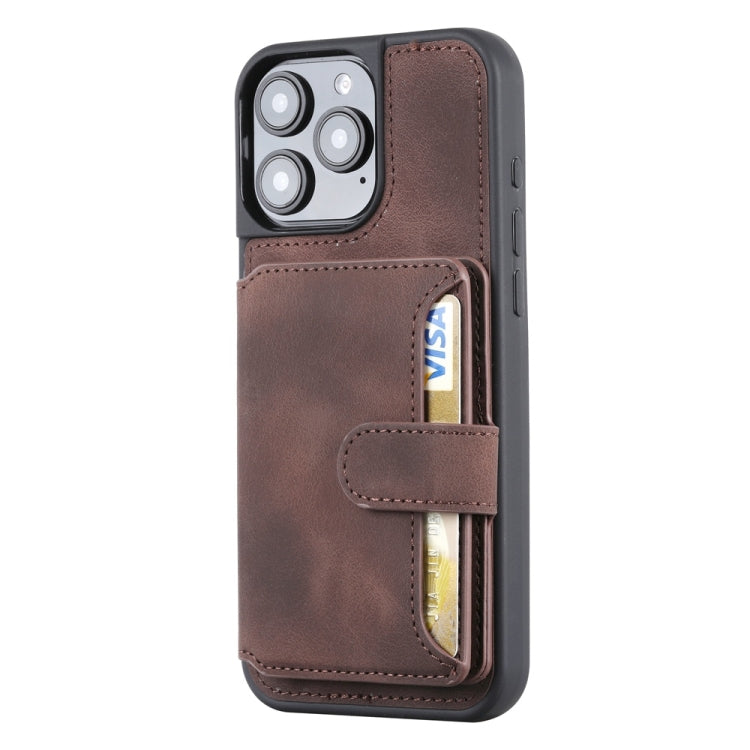 For iPhone 16 Pro Skin Feel Dream RFID Anti-theft PU Card Bag Phone Case(Coffee) - iPhone 16 Pro Cases by buy2fix | Online Shopping UK | buy2fix