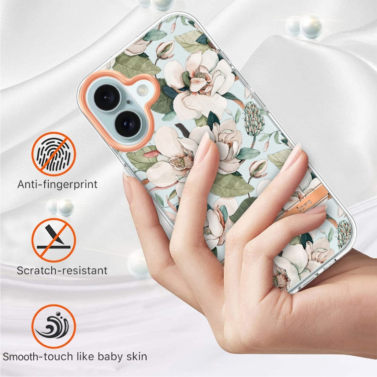 For iPhone 16 Plus Flowers and Plants Series IMD TPU Phone Case(Green Gardenia) - iPhone 16 Plus Cases by buy2fix | Online Shopping UK | buy2fix