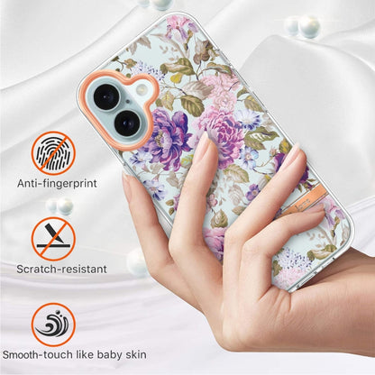 For iPhone 16 Plus Flowers and Plants Series IMD TPU Phone Case(Purple Peony) - iPhone 16 Plus Cases by buy2fix | Online Shopping UK | buy2fix