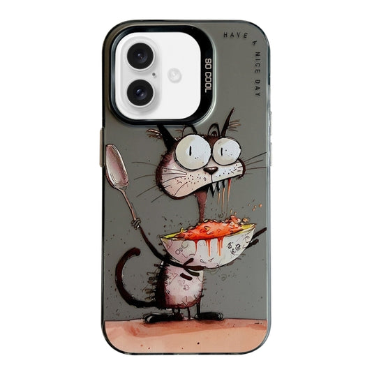 For iPhone 16 Animal Pattern Oil Painting Series PC + TPU Phone Case(Eating Rat) - iPhone 16 Cases by buy2fix | Online Shopping UK | buy2fix