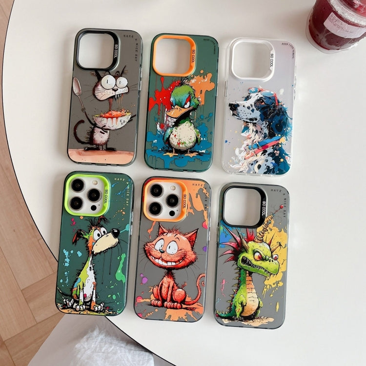 For iPhone 16 Animal Pattern Oil Painting Series PC + TPU Phone Case(Hoodie Dog) - iPhone 16 Cases by buy2fix | Online Shopping UK | buy2fix