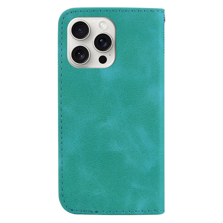 For iPhone 16 Pro Seven-shaped Embossed Leather Phone Case(Green) - iPhone 16 Pro Cases by buy2fix | Online Shopping UK | buy2fix