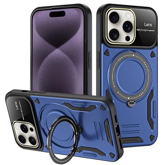 For iPhone 16 Pro Large Window MagSafe Holder Phone Case(Blue) - iPhone 16 Pro Cases by buy2fix | Online Shopping UK | buy2fix