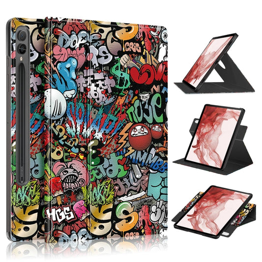 For Samsung Galaxy Tab S9 360 Rotation Stand Painted Smart Leather Tablet Case(Graffiti) - Galaxy Tab S9 Cases by buy2fix | Online Shopping UK | buy2fix