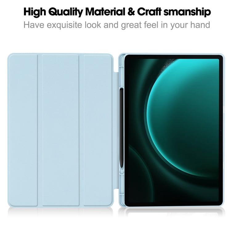 For Samsung Galaxy Tab S9 FE+ 3-Fold Pure Color TPU Smart Leather Tablet Case with Pen Slot(Light Blue) - Galaxy Tab S9 FE+ by buy2fix | Online Shopping UK | buy2fix