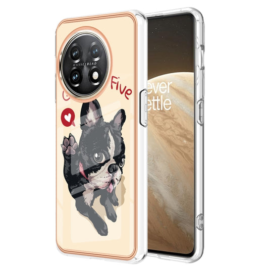 For OnePlus 11 Electroplating Marble Dual-side IMD Phone Case(Lucky Dog) - OnePlus Cases by buy2fix | Online Shopping UK | buy2fix