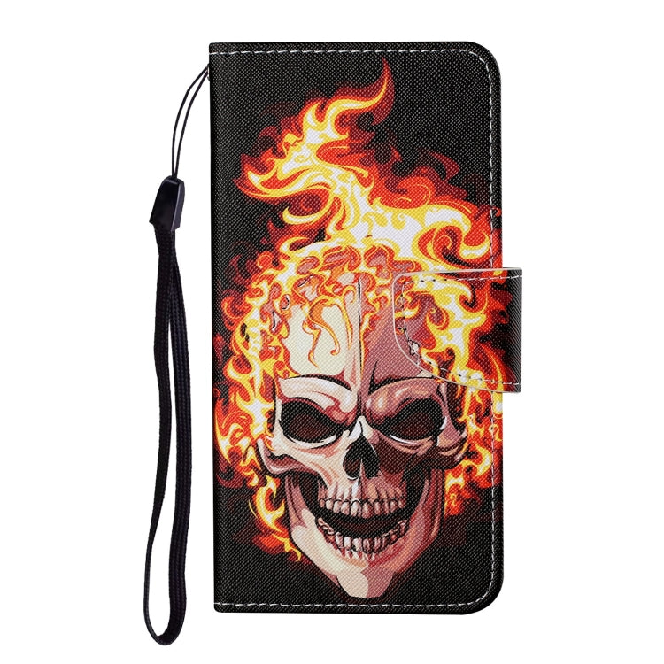 For iPhone 16 3D Colored Drawing Flip Leather Phone Case(Flame Skull) - iPhone 16 Cases by buy2fix | Online Shopping UK | buy2fix