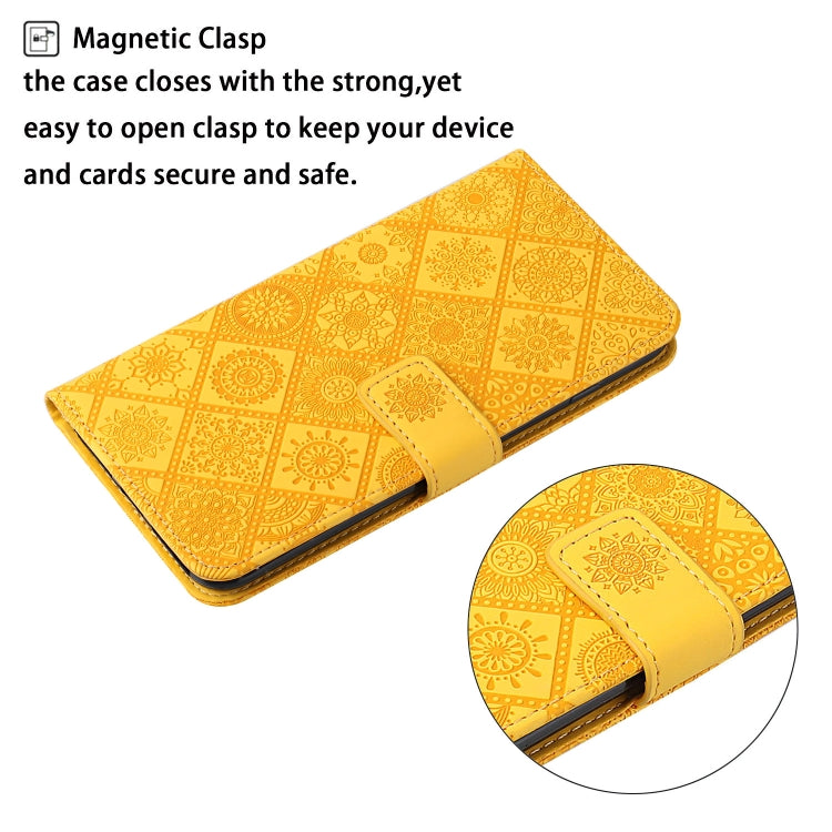 For iPhone 16 Plus Ethnic Style Embossed Pattern Leather Phone Case(Yellow) - iPhone 16 Plus Cases by buy2fix | Online Shopping UK | buy2fix