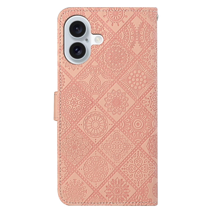 For iPhone 16 Ethnic Style Embossed Pattern Leather Phone Case(Pink) - iPhone 16 Cases by buy2fix | Online Shopping UK | buy2fix