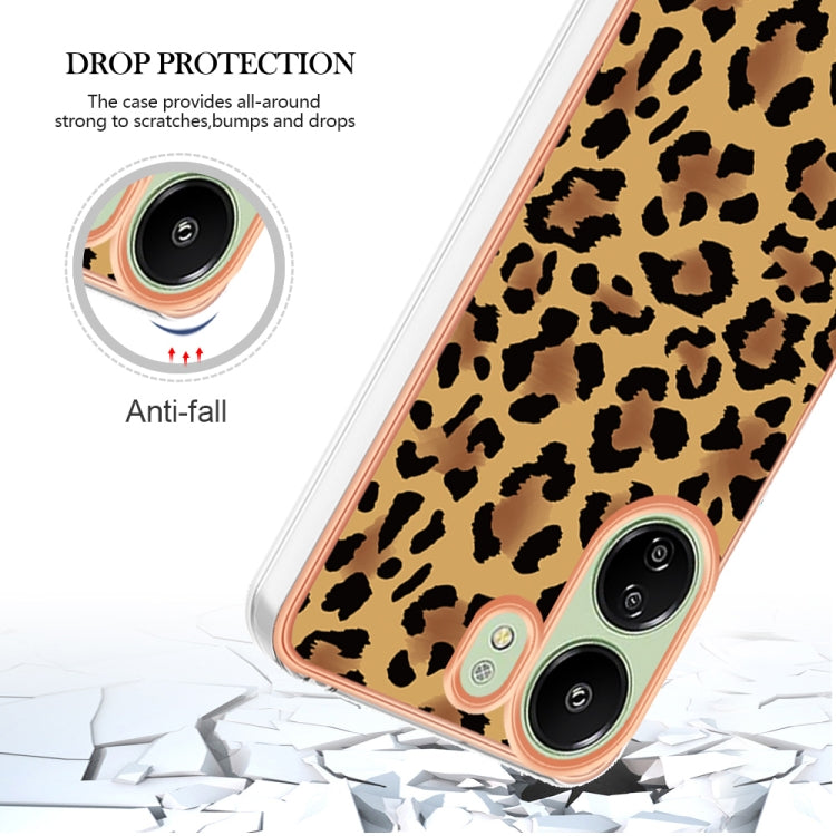 For Xiaomi Redmi 13C 4G Electroplating Marble Dual-side IMD Phone Case(Leopard Print) - 13C Cases by buy2fix | Online Shopping UK | buy2fix