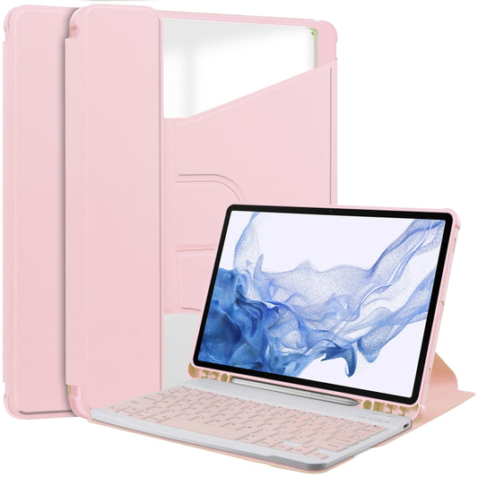 For Samsung Galaxy Tab S9 360 Rotation Transparent Smart Leather Case with Keyboard(Pink) - Galaxy Tab S9 Cases by buy2fix | Online Shopping UK | buy2fix