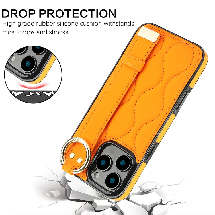 For iPhone 16 Pro Non-slip Full Coverage Ring PU Phone Case with Wristband(Orange) - iPhone 16 Pro Cases by buy2fix | Online Shopping UK | buy2fix