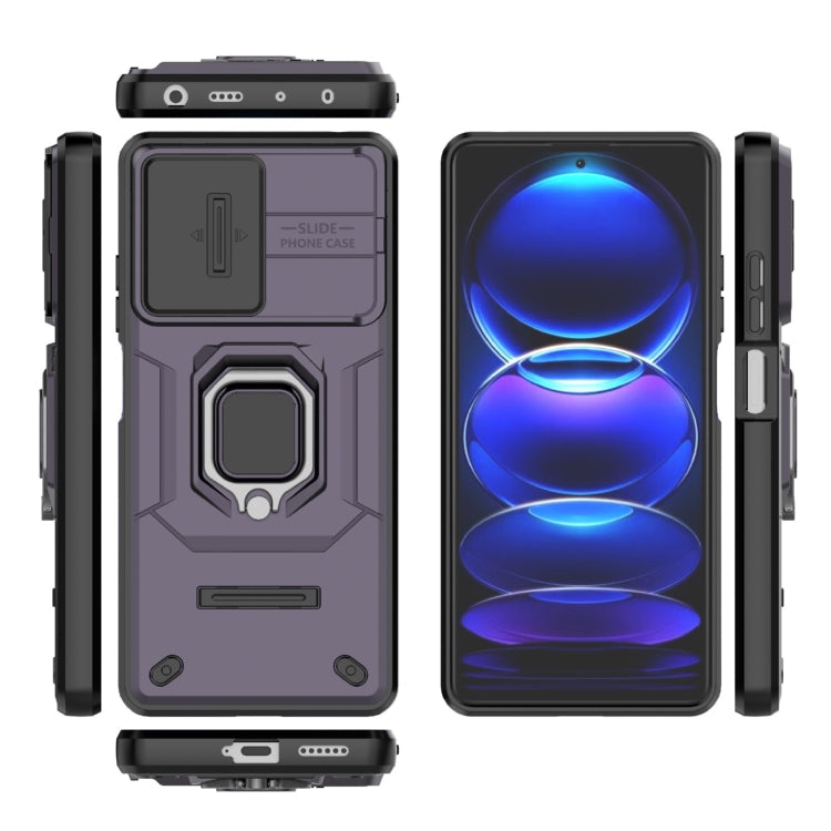 For Xiaomi Redmi Note 12 Pro+ 5G Global Sliding Camshield TPU + PC Shockproof Phone Case with Holder(Purple) - Xiaomi Cases by buy2fix | Online Shopping UK | buy2fix