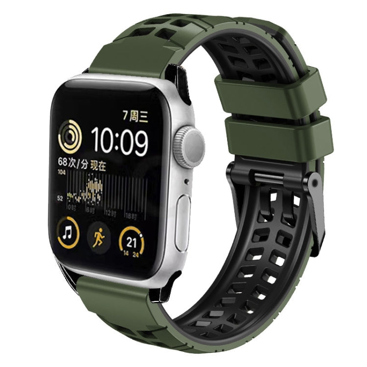 For Apple Watch SE 2022 40mm Twill Dual-row Buckle Silicone Watch Band(Army Green Black) - Watch Bands by buy2fix | Online Shopping UK | buy2fix