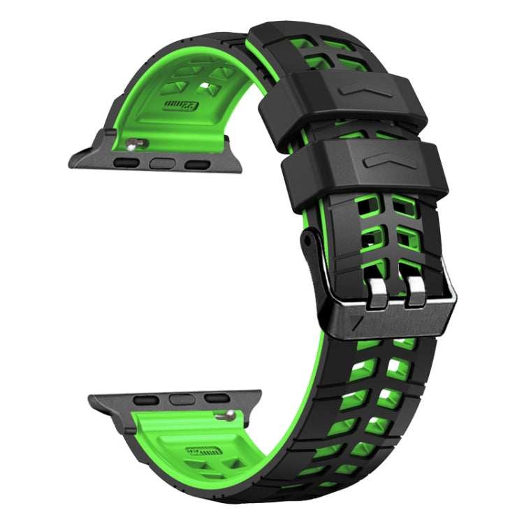 For Apple Watch SE 2022 44mm Twill Dual-row Buckle Silicone Watch Band(Black Green) - Watch Bands by buy2fix | Online Shopping UK | buy2fix