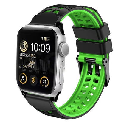 For Apple Watch SE 40mm Twill Dual-row Buckle Silicone Watch Band(Black Green) - Watch Bands by buy2fix | Online Shopping UK | buy2fix