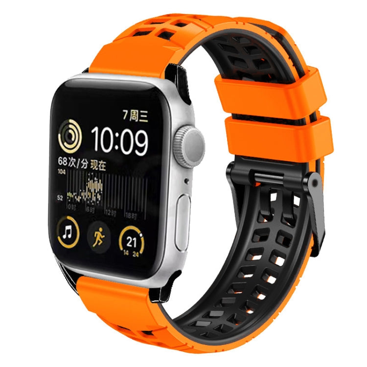 For Apple Watch SE 44mm Twill Dual-row Buckle Silicone Watch Band(Orange Black) - Watch Bands by buy2fix | Online Shopping UK | buy2fix